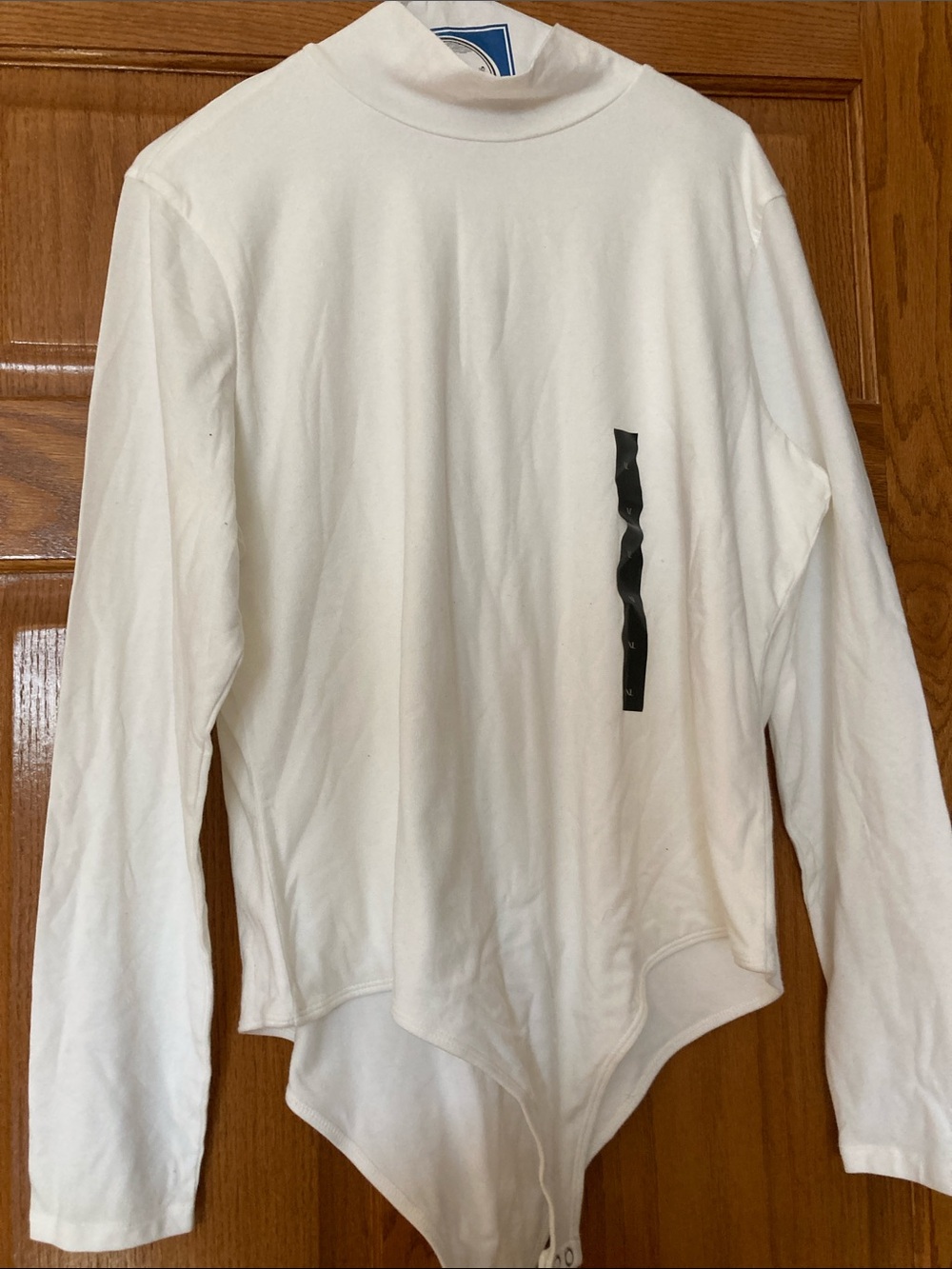 Banana Republic White Long Sleeve High-Neck Bodysuit with Black Tag Accent